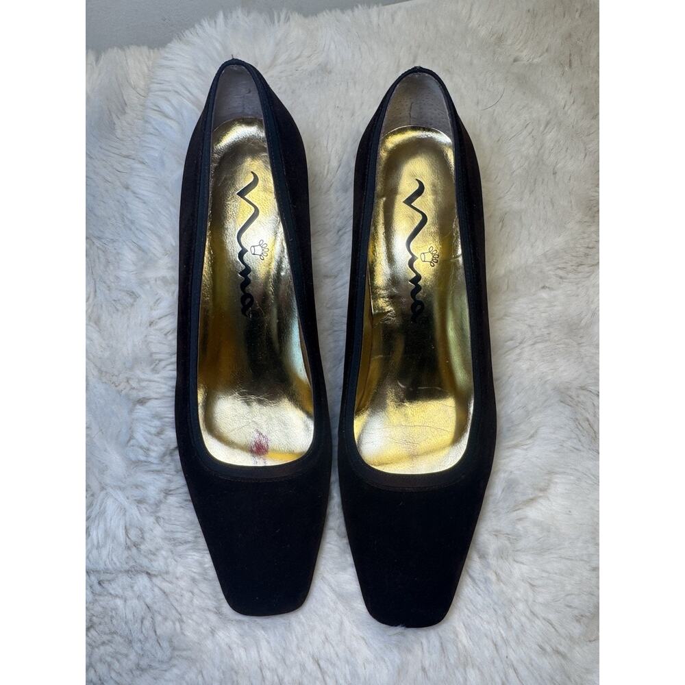 Vintage Y2k 90s Nina Pump Velvet Square Toe 7.5 Chocolate Brown Fall Wedding - Picture 8 of 15